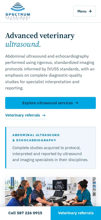 Mobile homepage designed and built for Spectrum Veterinary Imaging